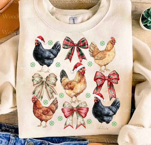 Christmas Chickens DTF DIRECT TO FILM transfers size ADULT 10X12